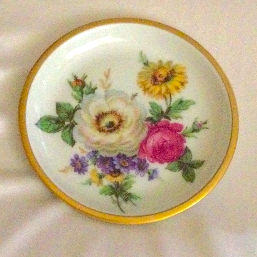 Mitterteich Bavaria Floral Porcelain 4” Trinket Dish with Gold Trim